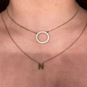 Guldhalsband med bokstav  - Elegant guldhalsband med en bokstavsberlock 'N'. Perfekt för att lägga till en personlig touch till din stil. Köpt från Edblad. Pris kan diskuteras 