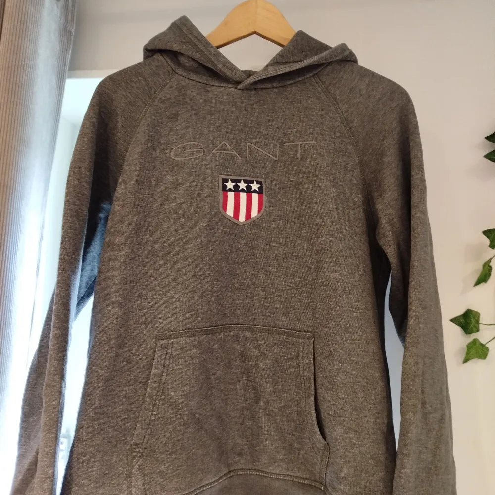 Mörk grå mjukis tröja med luva i märket GANT. I fint skick.. Hoodies.