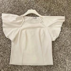 Vit topp - Jättefin kortärmad topp/blus! Den har en sminkfläck på ryggen (bild 3) men det går bort i tvätten. Hör av er vid fler frågor och bilder💞