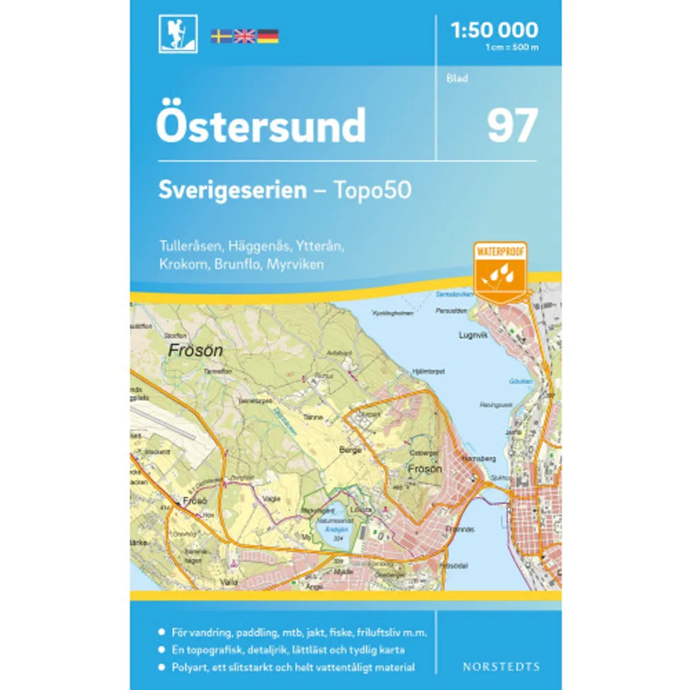 Sverigeseriens friluftskartor är en serie om 116 kartor med ett täckningsområde som sträcker sig över södra och mellersta Sverige samt Norrlandskusten. Det är kartan för dig som söker information inför friluftsaktiviteter som vandring, utflykter, traillöpning, jakt, fiske, ridning, cykling, mtb, paddling, långfärdsskridsko m.m.De topografiska kartorna i skala 1:50 000 innehåller all den information som förväntas av en terrängkarta för friluftsliv: terränginformation, vandringsleder, motionsspår, camping, vindskydd, golfbanor, badplatser, fornlämningar, vägar graderade i olika klasser, järnvägslinjer och mycket mer.Topografin är lätt att läsa med höjdkurvor i intervaller om 5 meter. Tillsammans med redovisning av olika marktyper och natur syns miljön tydligt. Här visas bland annat olika typer av skog, öppen eller odlad mark, berg, sankmark, sjöar, vattendrag, vägar, leder och stigar. Högre byggnader som vindkraftverk, kraftledningar, master och torn är bra symboler på kartan att använda som riktmärken i naturen vid navigering.Sverigeserien är en kvalitetskarta som är gjord för att användas! Aktuellt kartdata är hämtat från Lantmäteriet och den är tryckt på Polyart som är helt vattentåligt och slitstarkt. Det mjuka materialet tål att vikas om och om igen. Den klarar både vinterns och sommarens ibland utmanande väder i Sverige. Kartorna har en utförlig teckenförklaring på svenska, engelska och tyska. . Böcker.