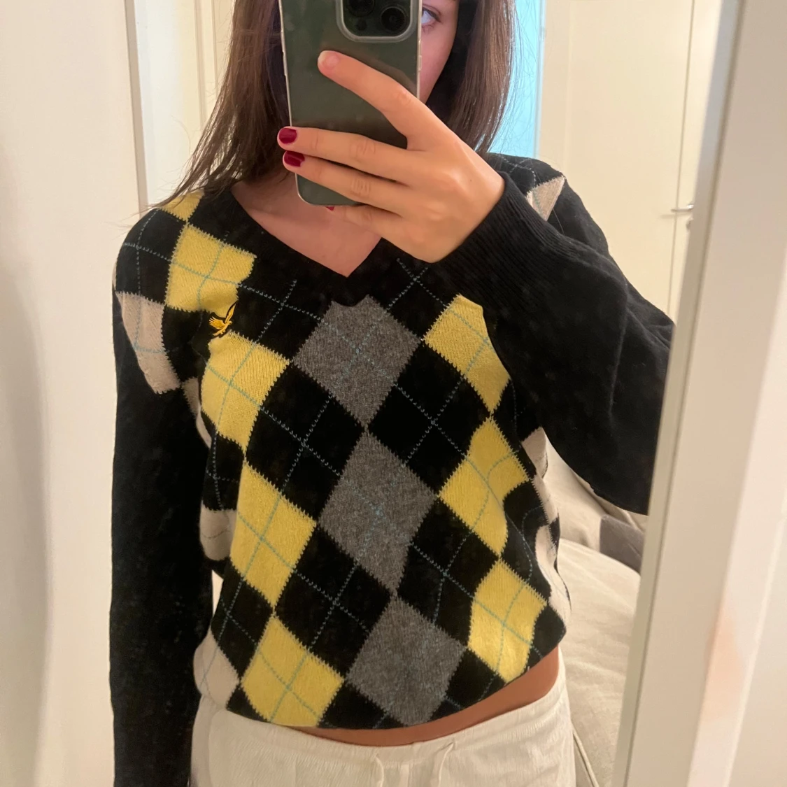 Rutig tröja i svart, gul och grå - 90