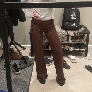 Lågmidjade kostymbyxor  - Nya bruna lågmidjade kostymbyxor från Nelly (slutsålda)! Säljer då jag inte hann skicka tillbaka och de inte riktigt är min stil!  Ny utan prislapp köpta för 399.      Pris är diskuterbart vid snabb affär 