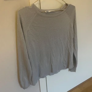 Ljusgrå glittrig tröja från Zara - Säljer en ljusgrå glittrig tröja från Zara. Tröjan har rund halsringning och långa ärmar. Materialet är tunt och har en diskret glittrig effekt som ger en snygg touch till outfiten.