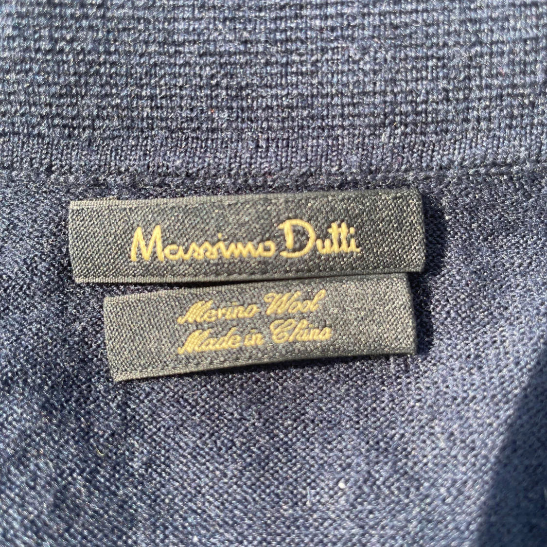 Mörkblå merinoull pikétröja Massimo Dutti - 3