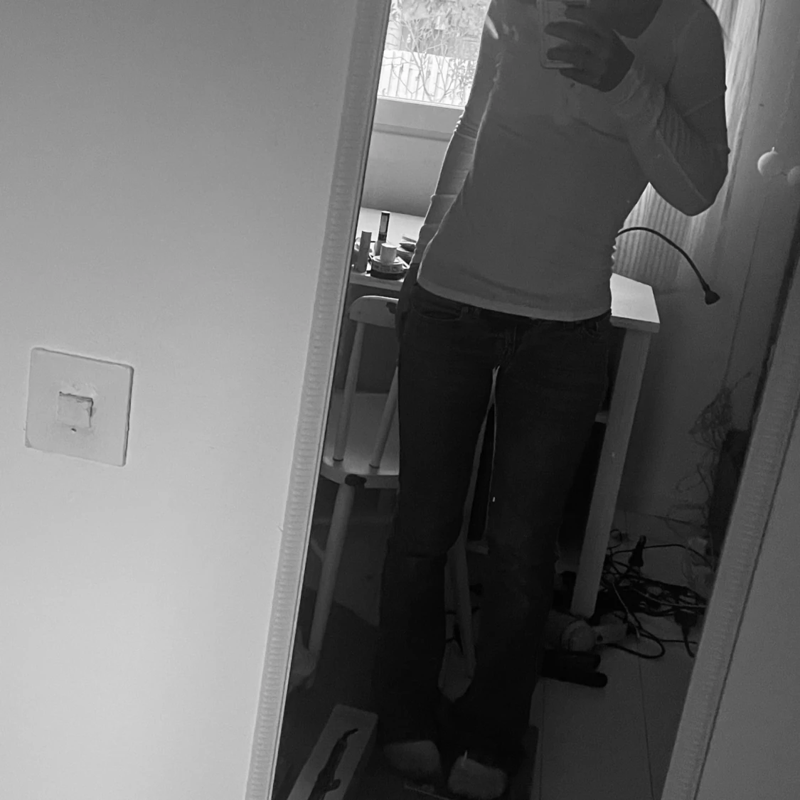 Vit långärmad ribbad pikétröja - 2