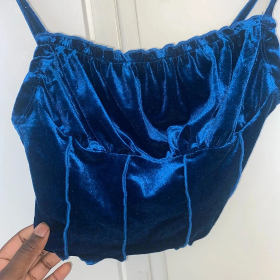 Blå sammetslinnetopp från SHEIN - 2