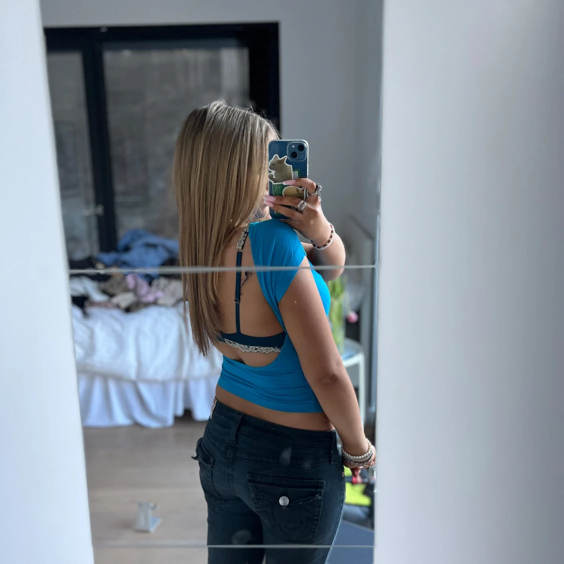 Blå croppad topp med öppen rygg - 1