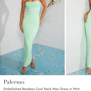 Oh polly klänning PALERMO - Jätte fin oh polly klänning i storlek 8 (36) passar S/M. Embellished Bandeau Cowl Neck Maxi Dress in Mint. Använd 2 ggr, pris kan diskuteras, skriv privat för fler bilder på klänningen