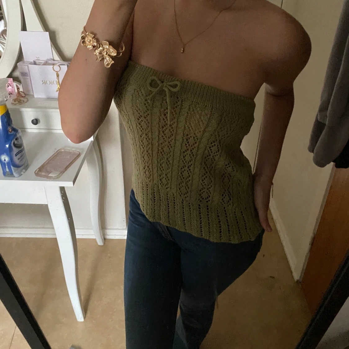 Olivgrön stickad bandeau tubtopp