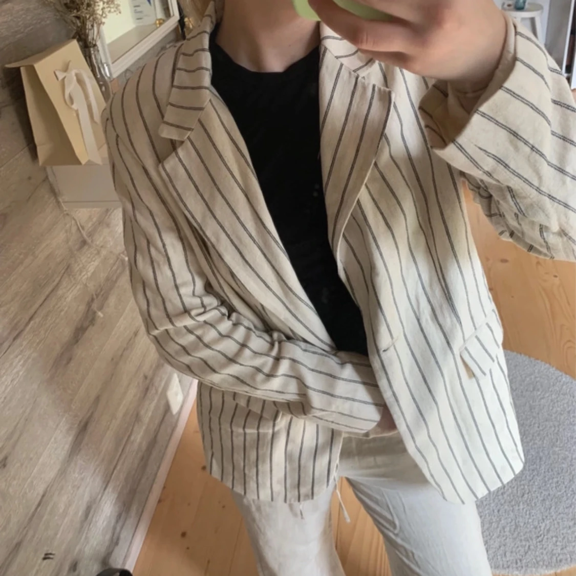 Randig beige kavaj i linne - 1