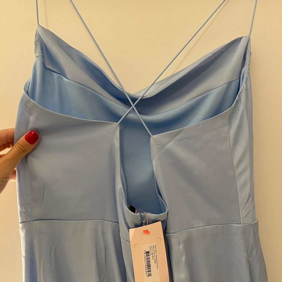 Ljusblå långklänning med slits - 1