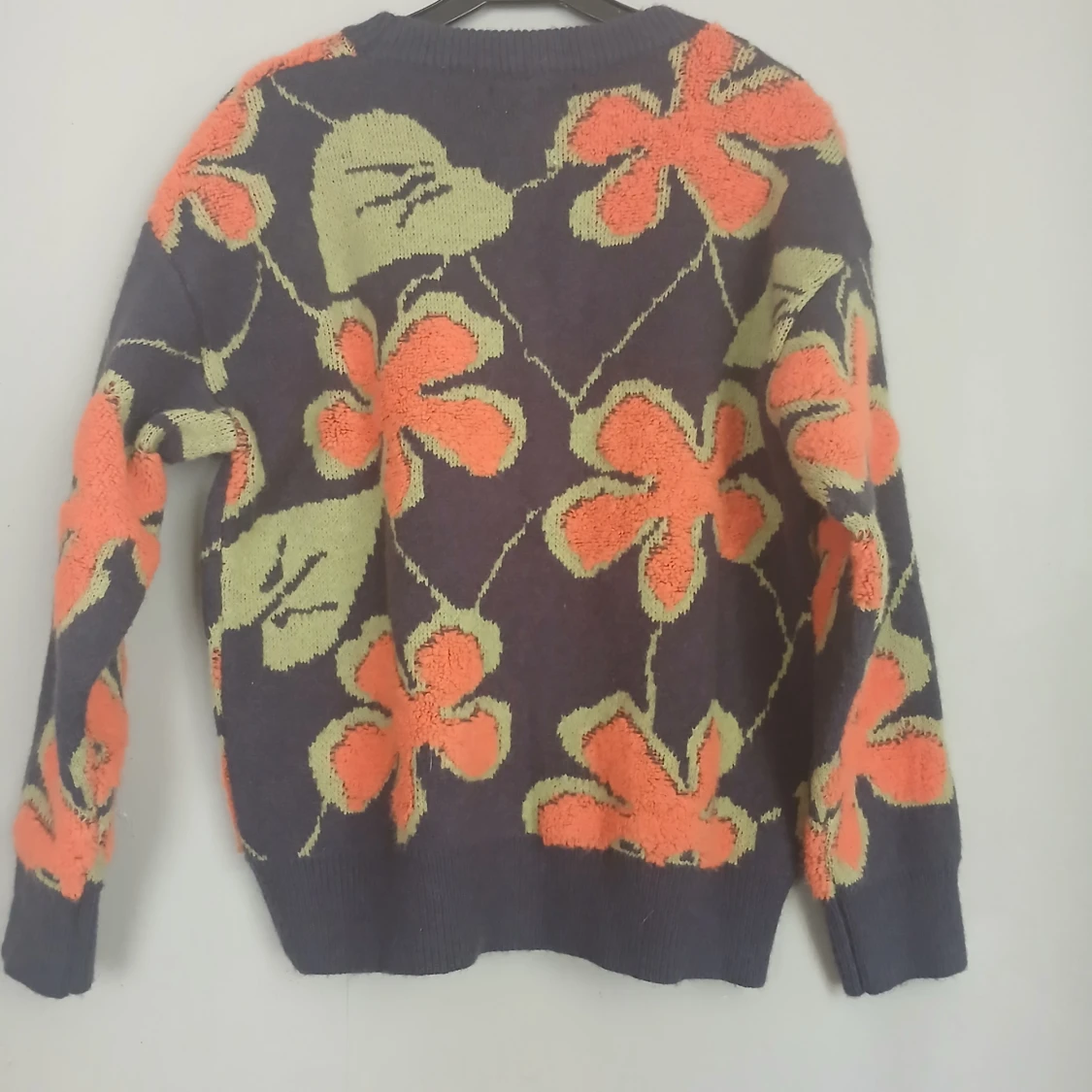  Äkta 70-talsretro – Cider stickad blommig tröja i färgexplosion – strl S  - 3