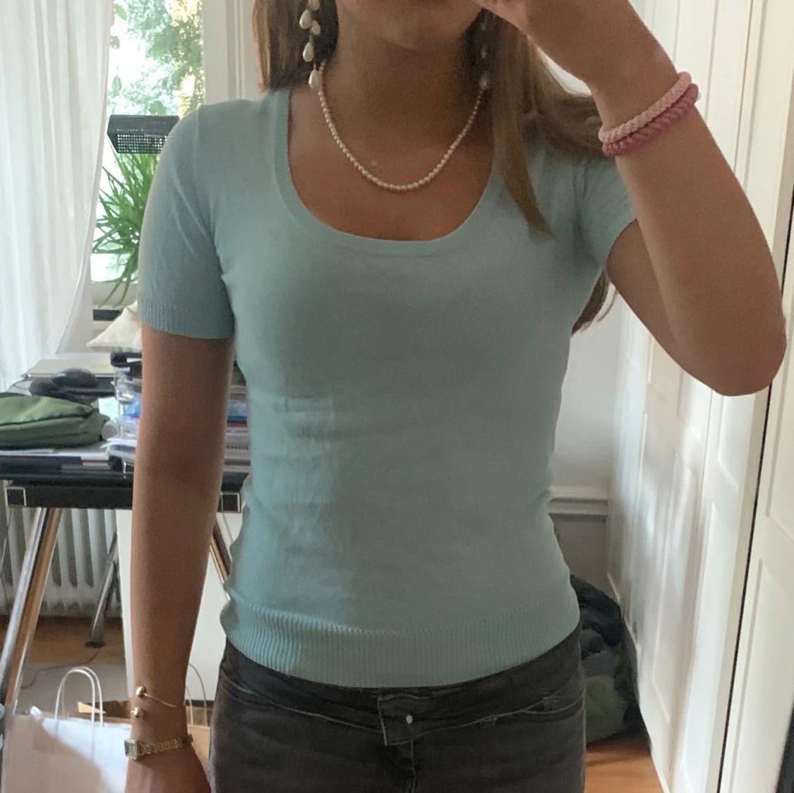 Ljusblå stickad topp  - 3