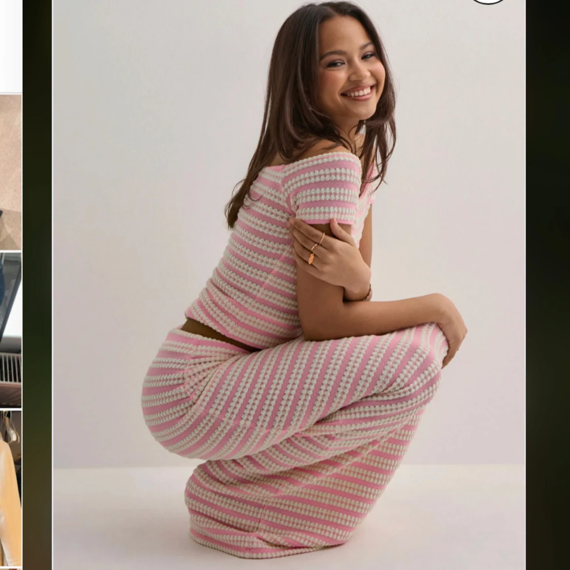 Rosa och vit randigt set - 1