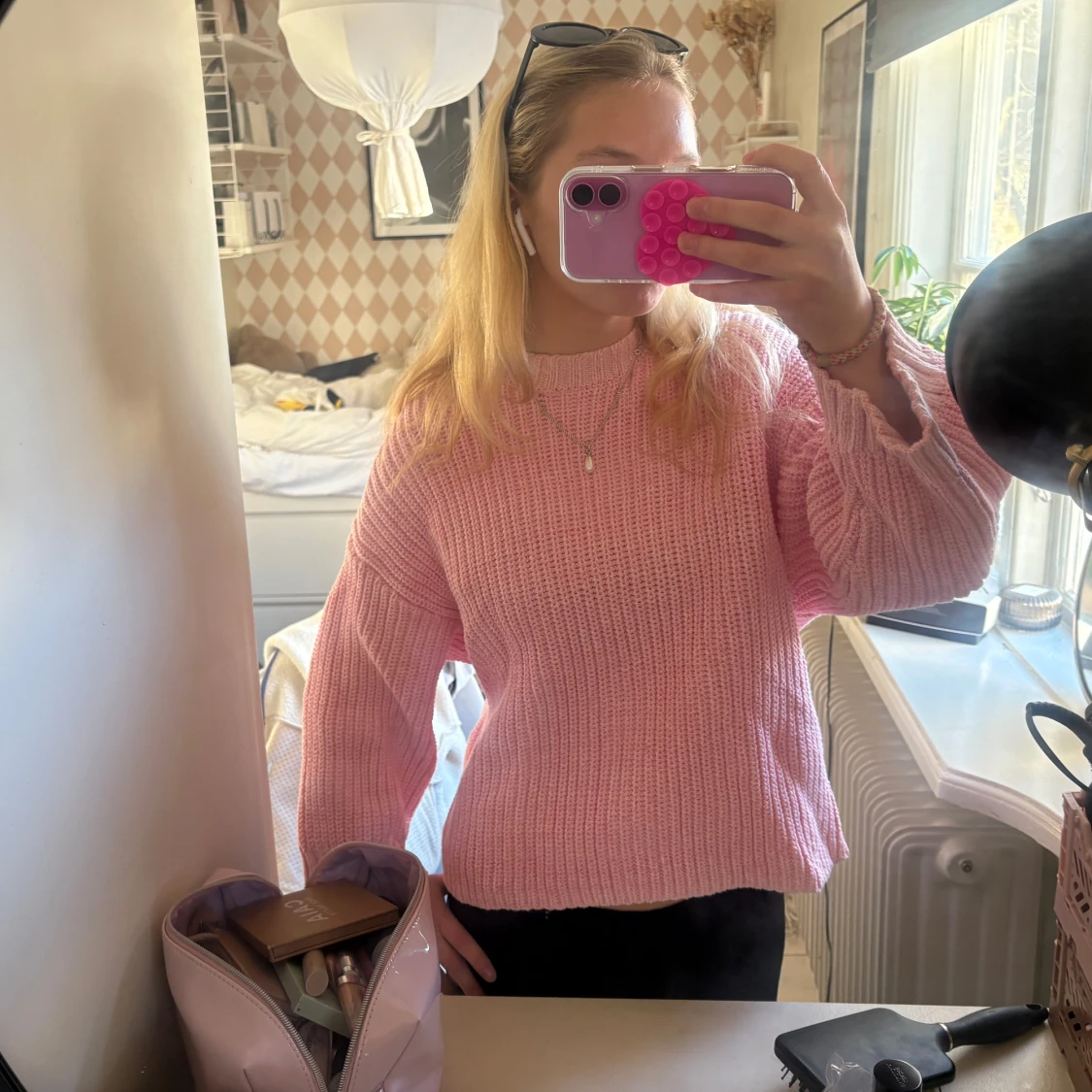 Rosa stickad tröja - 1