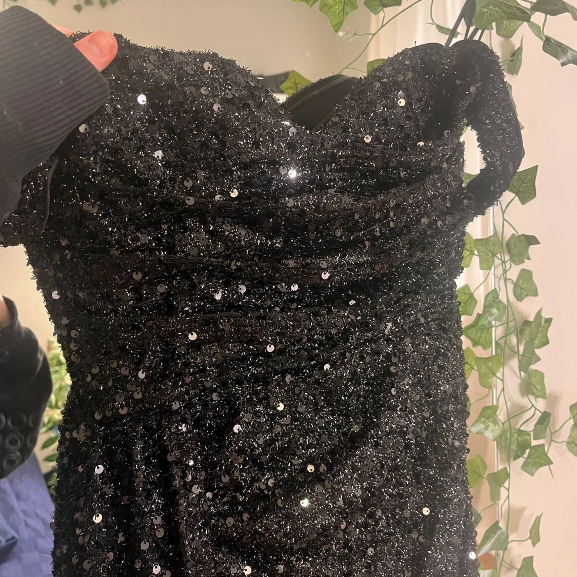 Svart Glittrig Balklänning med slits - 4