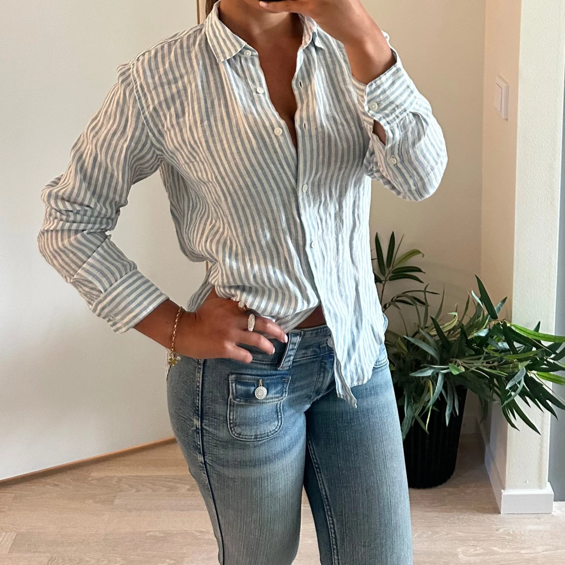 Randig linneskjorta - 91