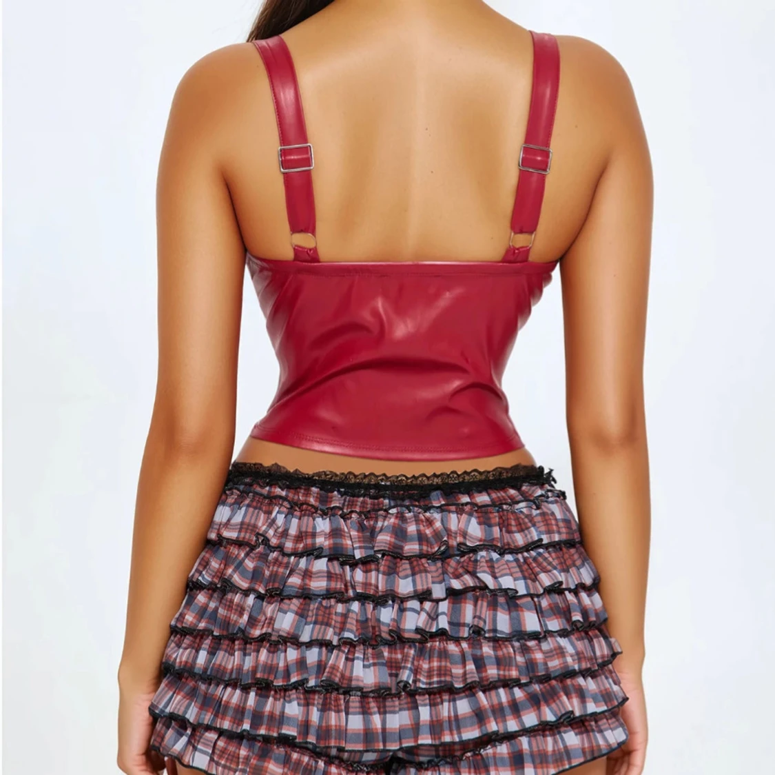 Röd korsett-topp med cut-out - 2