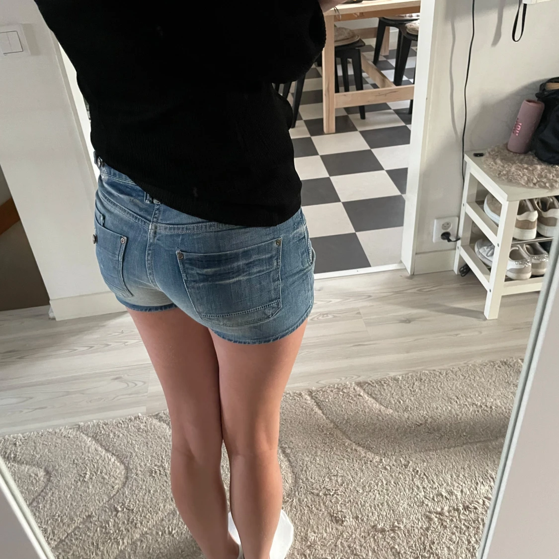 Blå jeansshorts med låg midja - 4