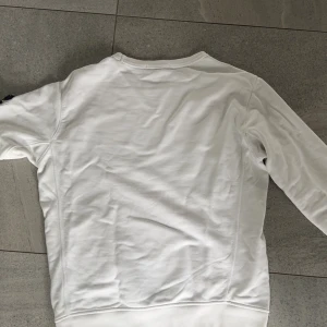 Vit sweatshirt från Stone Island - Vit sweatshirt från Stone Island med klassisk rund hals och ribbade muddar. Tröjan har den ikoniska Stone Island-loggan på vänster ärm. Tillverkad i mjuk bomull för en skön och avslappnad känsla. Perfekt för dig som gillar stilrena och trendiga plagg.