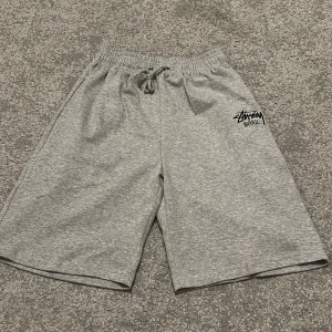 Grå Stüssy shorts med snörning XL - Snygga grå shorts från Stüssy med broderad logga 'Seoul' på vänster ben. Modellen har elastisk midja med snörning och en bakficka. Mjukt bomullsmaterial som är chill och passar perfekt till streetwear. Made in Korea.