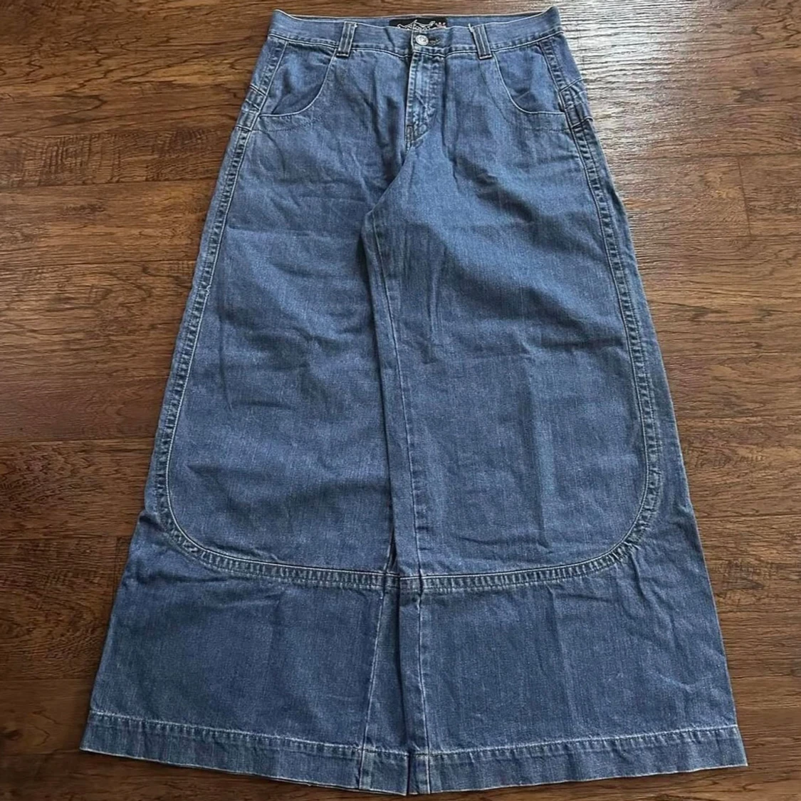 Lång jeanskjol JNCO med bulldog-brodyr