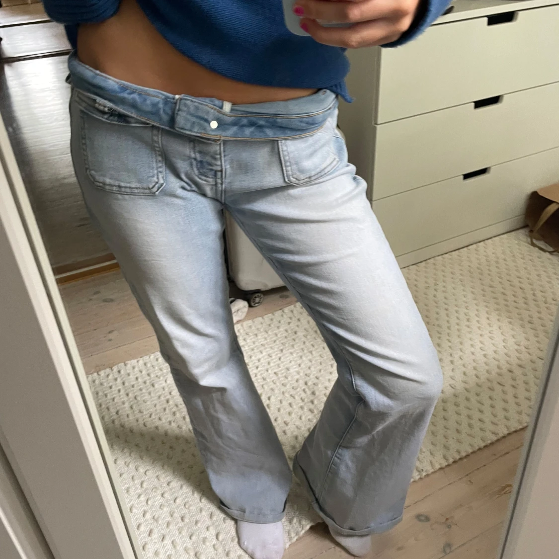 Ljusblå bootcut jeans med låg midja - 3