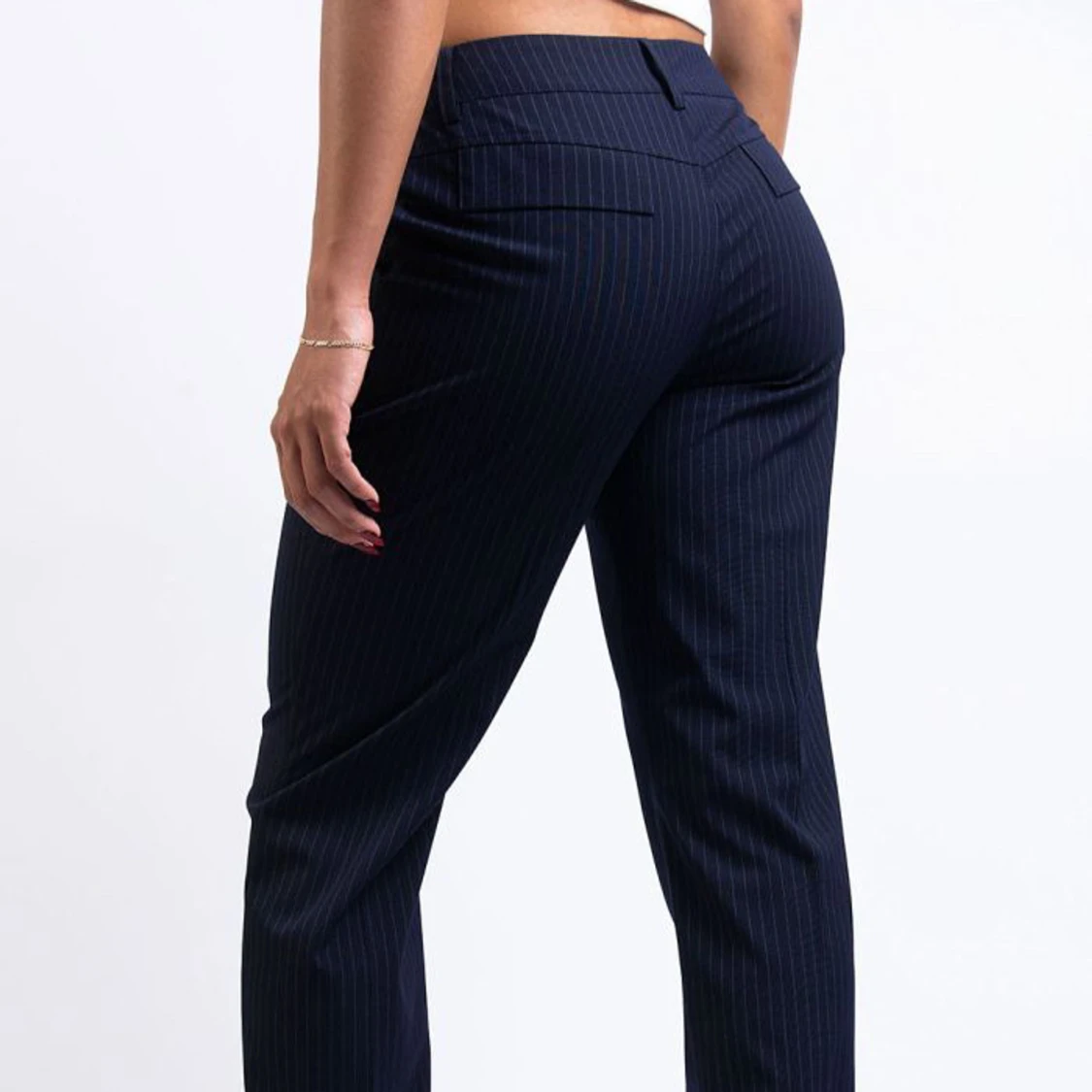 Mörkblå randiga kostymbyxor - 1