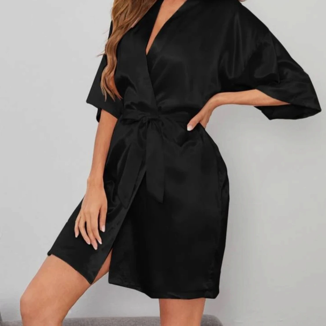 Svart morgonrock/ nattlinne i satin🤍 - 1