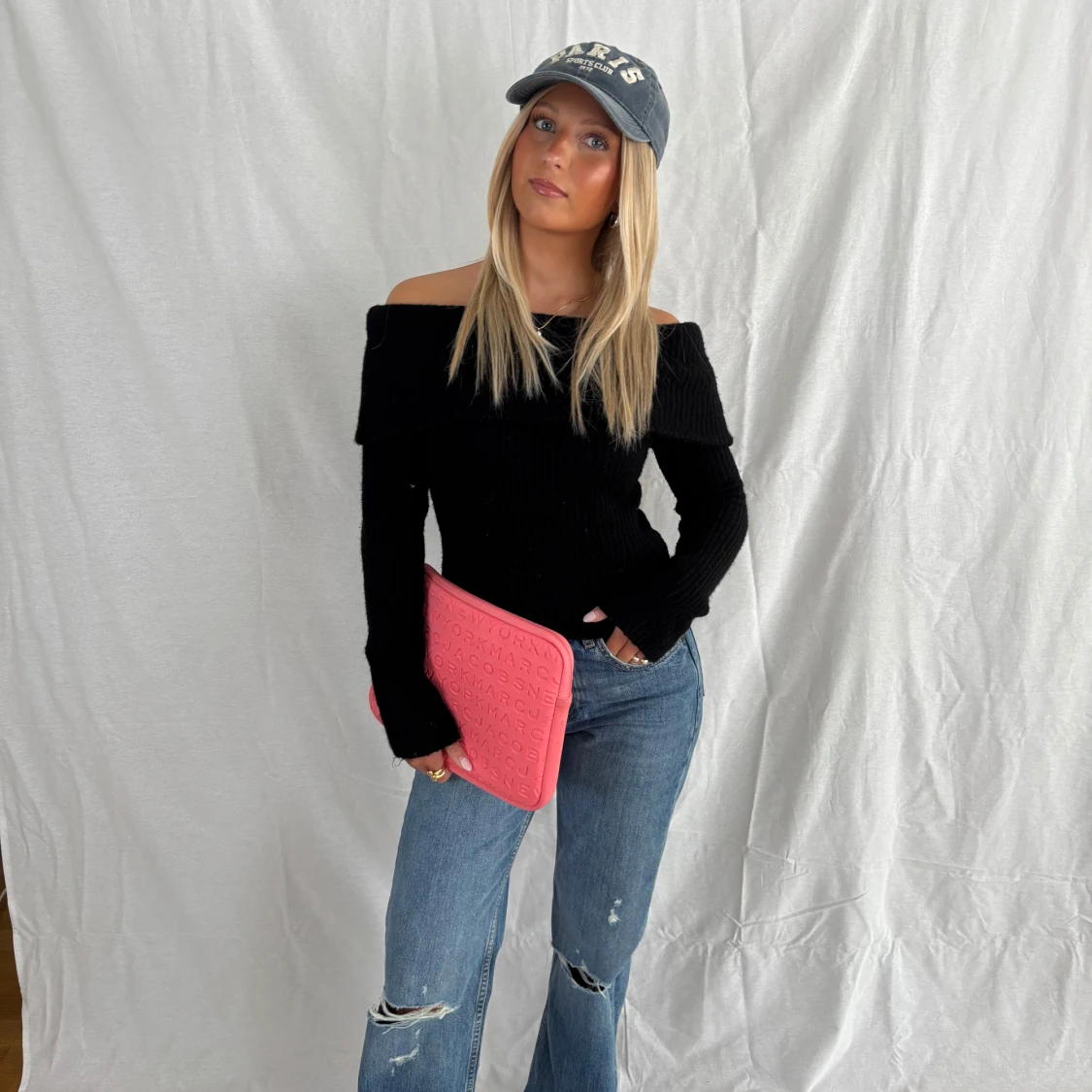 Svart offshoulder stickad tröja - 2