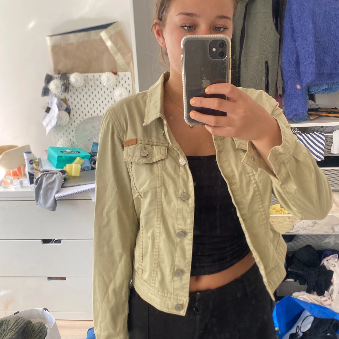 Grön  croppad jeansjacka  - 1