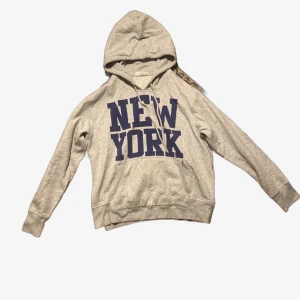 Gråhoodie - Bra skick! Färg: ljus grå, marinblå text.