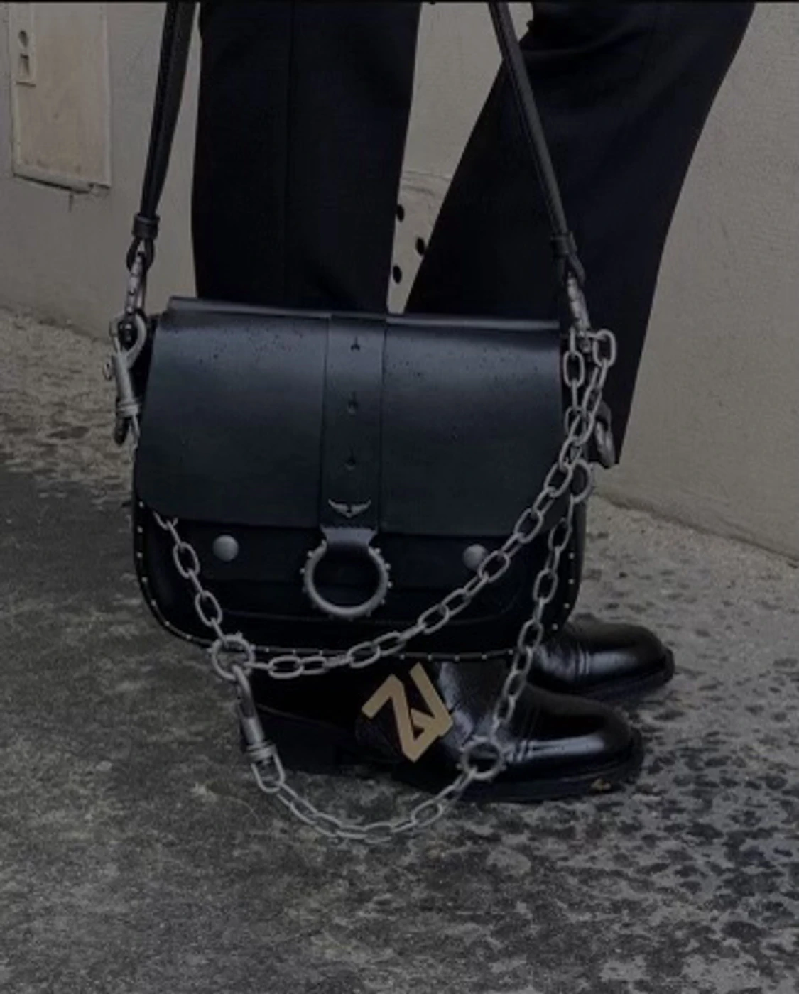 Zadig Voltaire X Kate Moss väska svart läder med kedja