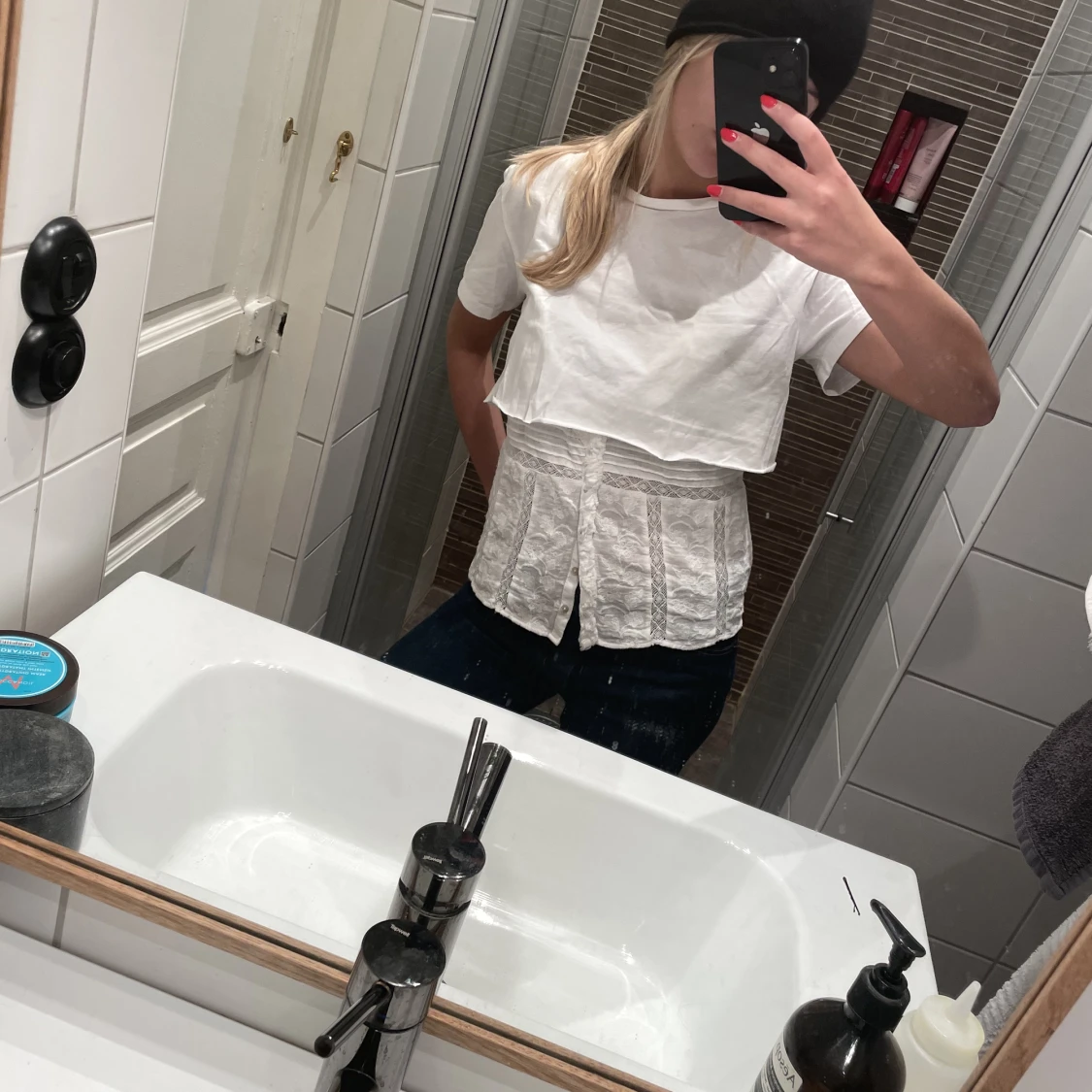 Vitt broderat linne - 90