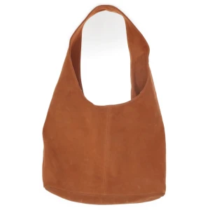 Väska - Orange väska i mocka (klarare färg i verkligheten! Bild 2) Märket är Genuine Leather!! Köpt på Sellpy men aldrig kommit till användning, superfint skick❤️skriv för fler bilder🤗