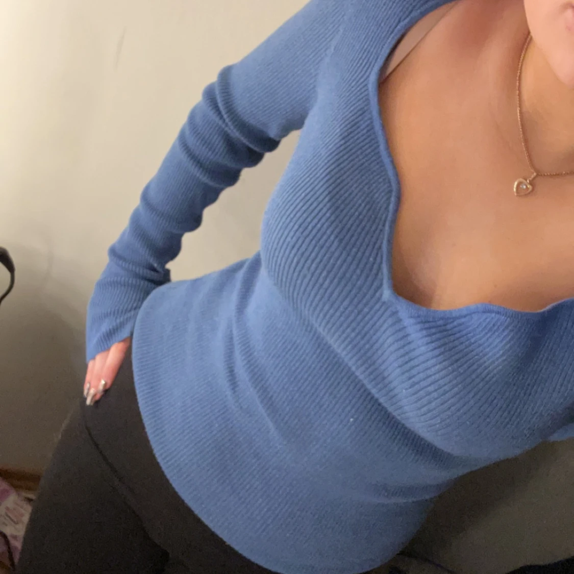 Blå stickad topp - 90