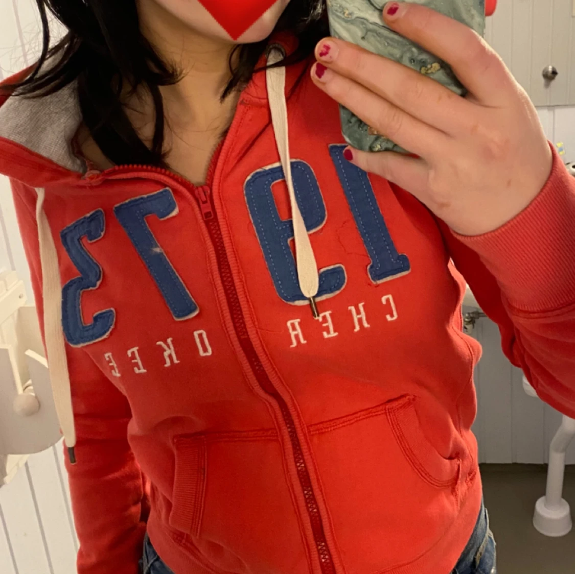 Röd zip tröja  - 90