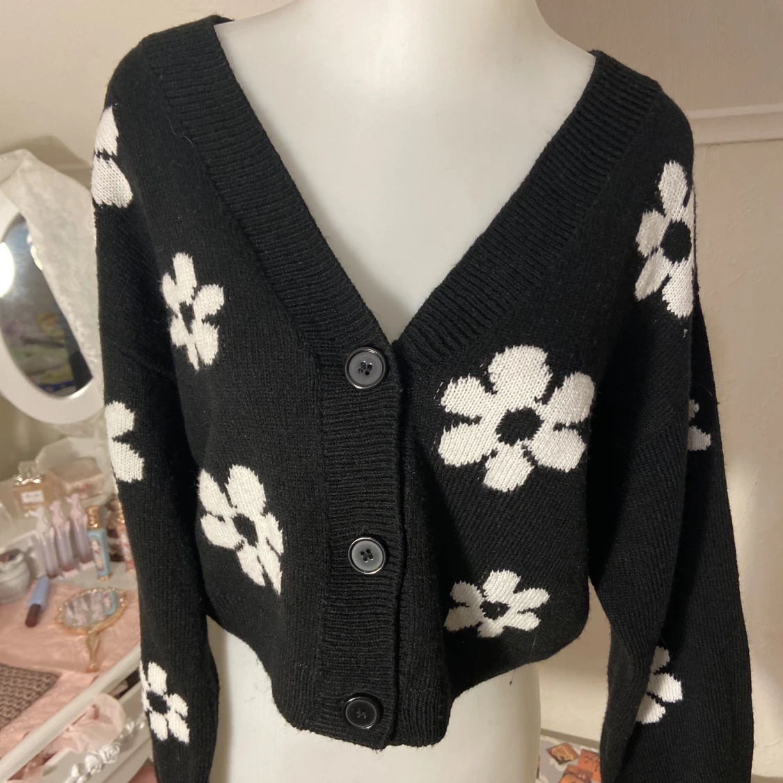 Blommig Svartvit Kofta