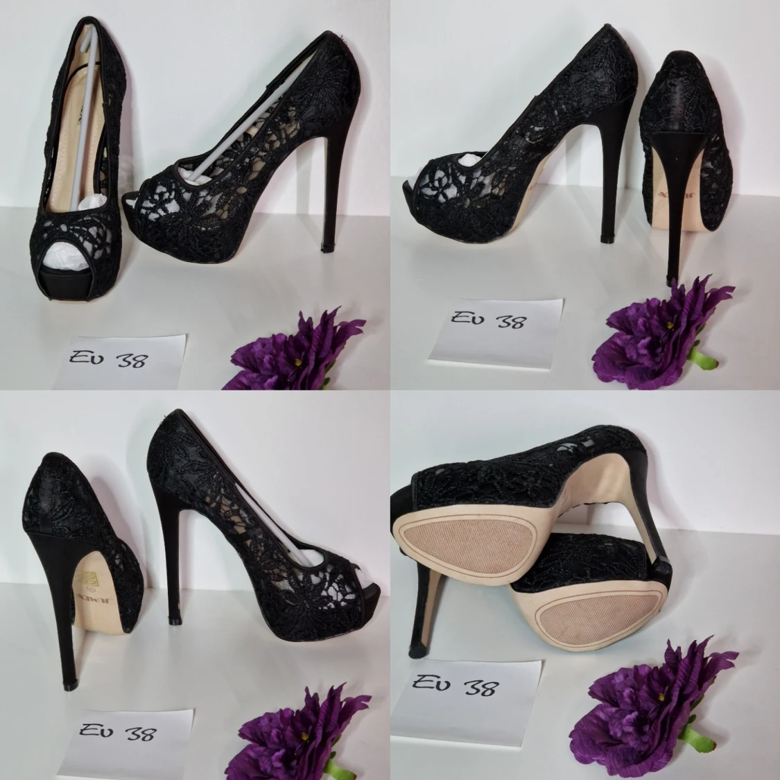 Romantiska pumps i svart spets strl 38 - 90