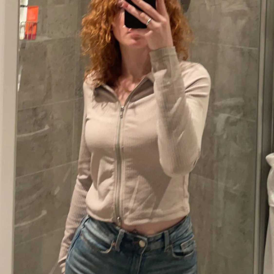 Beige tröja m. Dragkedja - 90