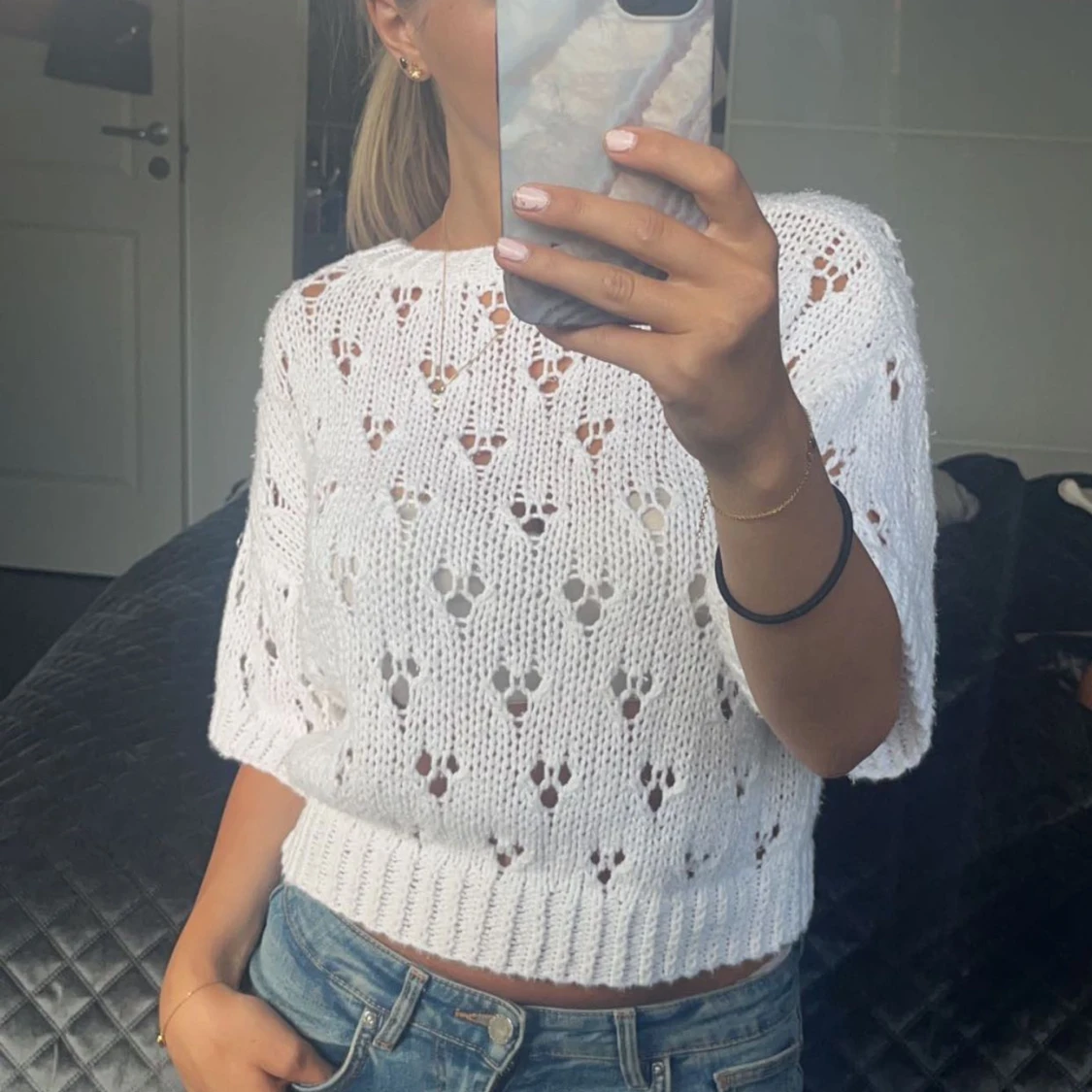 Vit stickad tröja  - 90