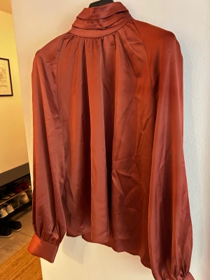 Blus från Daisy Grace - Oanvänd blus i snygg rostbrun/orange färg med snygga detaljer vid hals och ärmar säljer jag då den är för stor för mig.