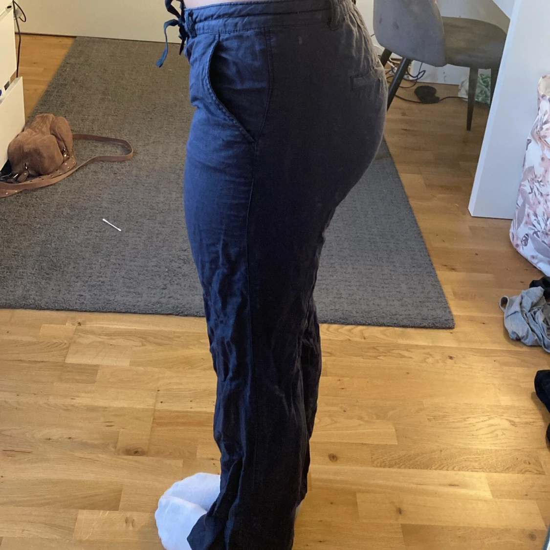 Lågmidjade Mörkblå linnebyxor💙 - 90