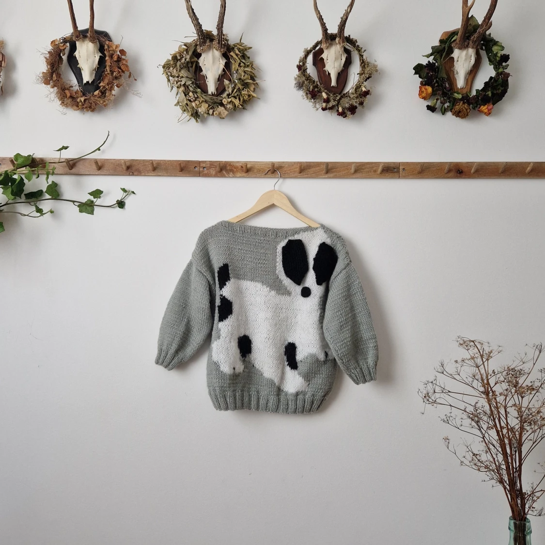 Vintage hemmastickad tröja med valp