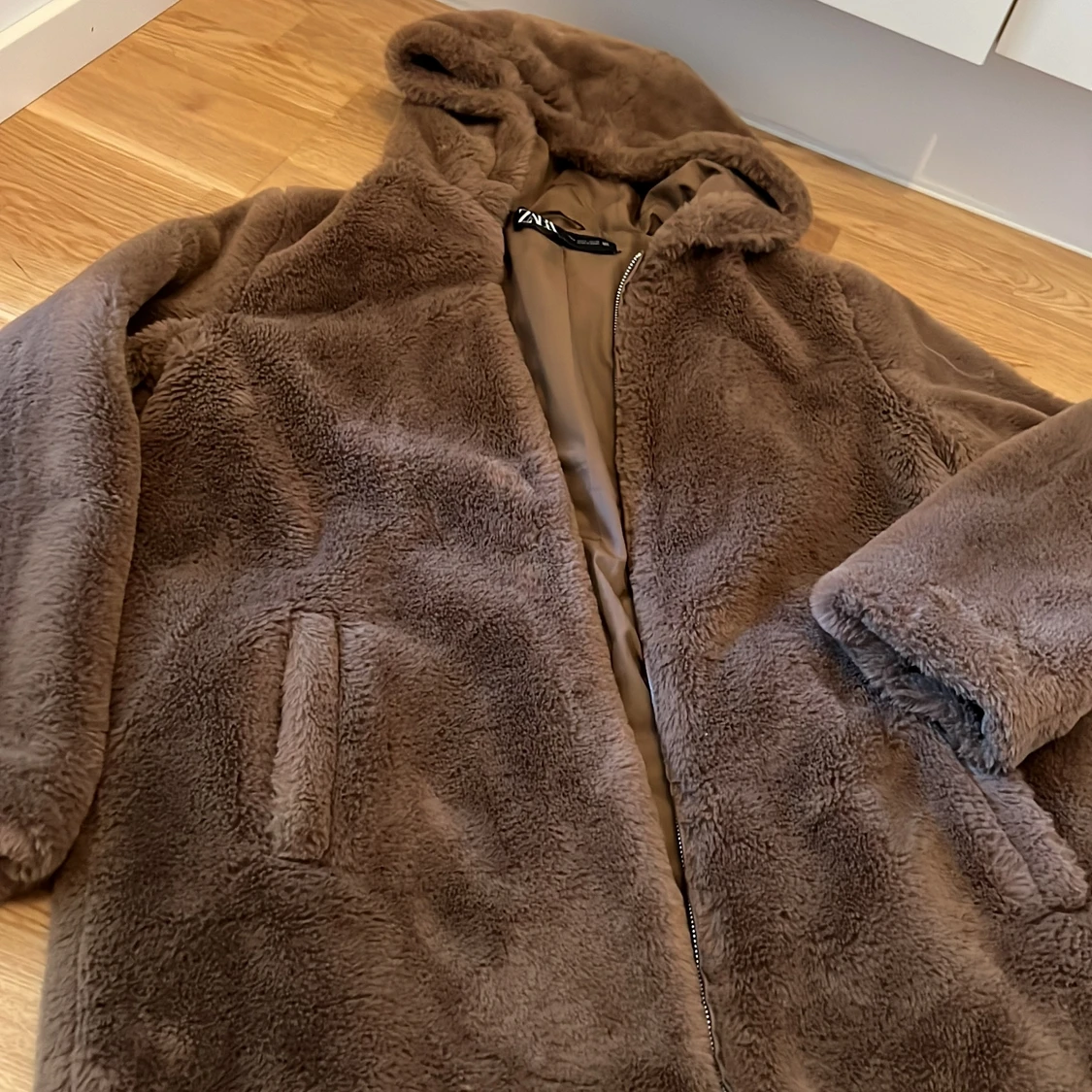 Oversize Teddy jacka brun  - 90