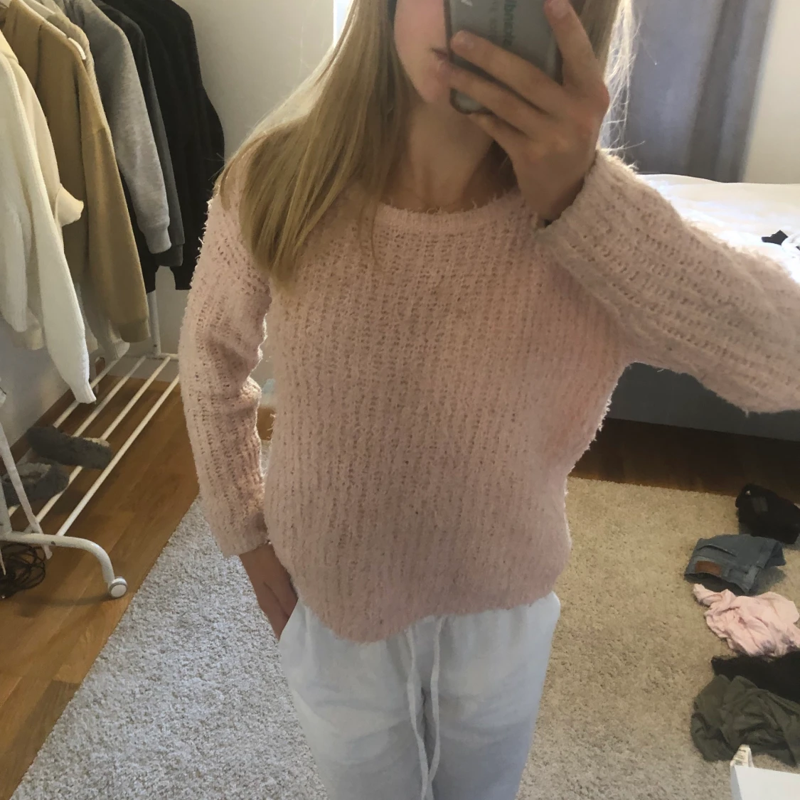 Rosa stickad tröja - 90