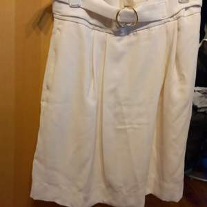 En vit kjol med en guld cirkel sak vit toppen av kjolen! Använd ca 2-3 gånger och har även fickor i sig♡