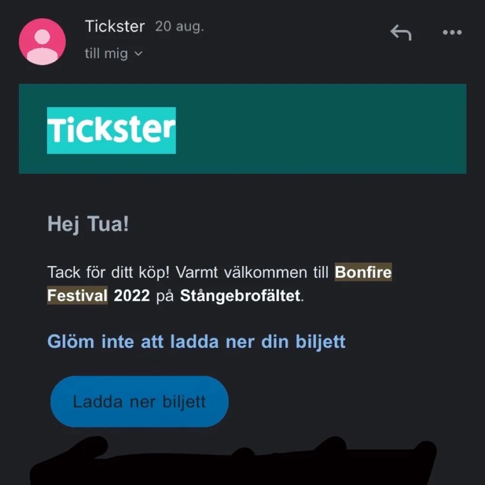 Då jag tyvärr inte längre kan gå säljer jag en 2-dagars GA biljett till Bonfire festival i Linköping 9-10 september. Ord pris 1799kr. Övrigt.