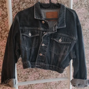 Kort jeansjacka  - En jeansjacka i en grå/svart färg. Storlek M.   Köpare står för frakten.