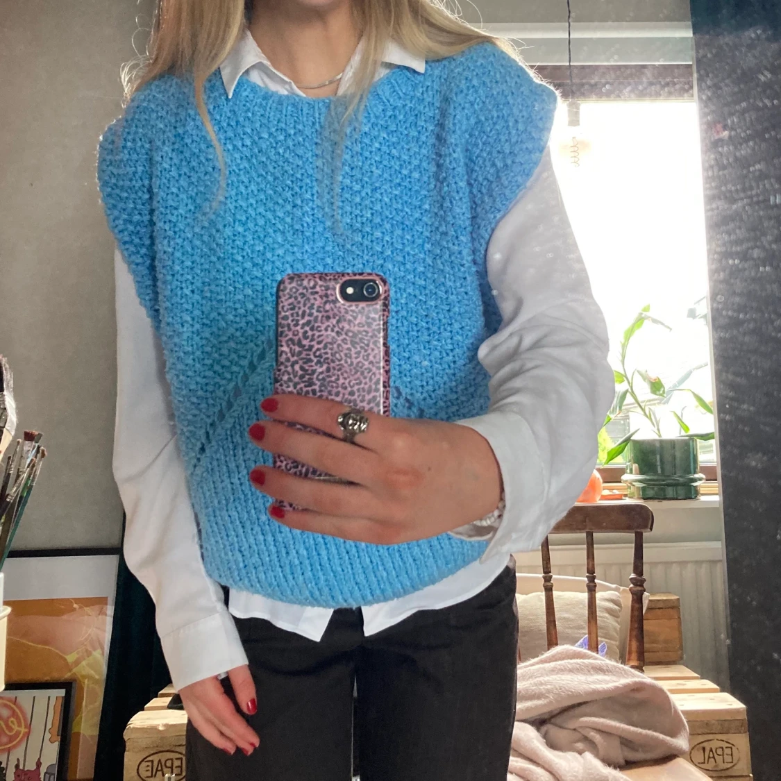 Ljusblå Stickad väst - 90